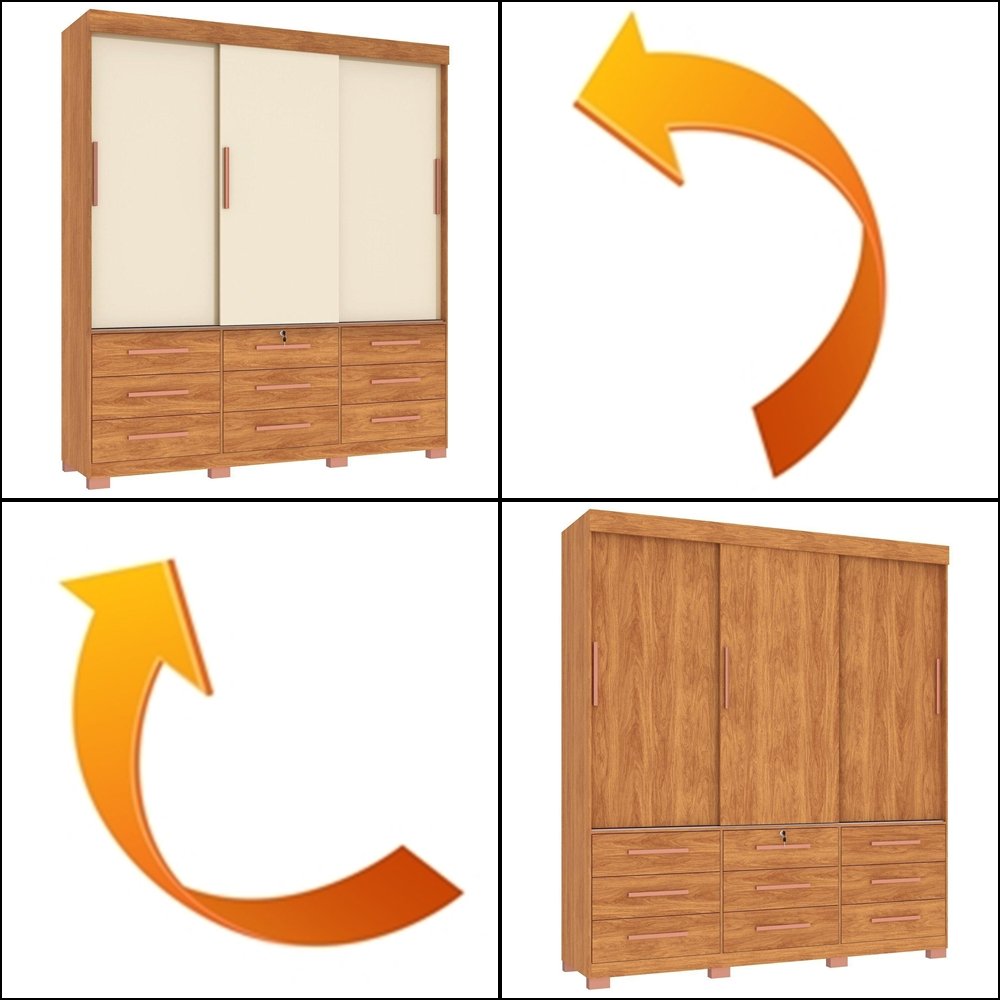 Guarda-Roupa 3 Portas Toronto RP1930 + Cômoda 4 Gavetas 2 Sapateiras Angra CO260 Cinamomo/Off White/Cinamomo – FELLICCI - Imagem 2
