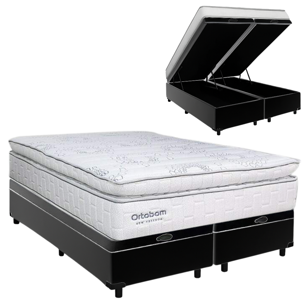Colchão Queen New Freedom 32 cm D33 Molas Ensacadas + Base Baú Corino Preto – ORTOBOM + BIOSTAR - Imagem 2