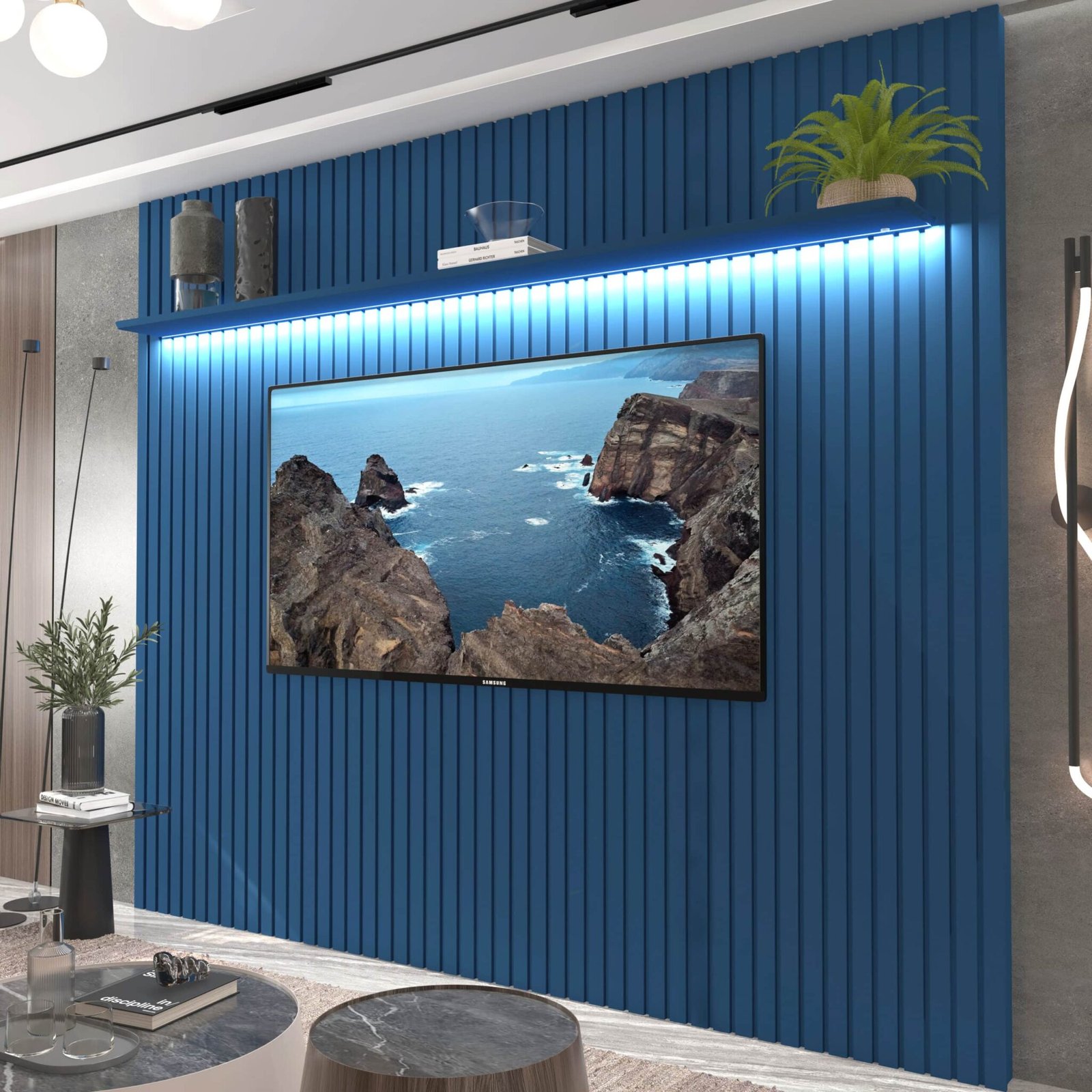 Painel ate 85″ Nobre Ripado 230 Azul – GELIUS - Imagem 2