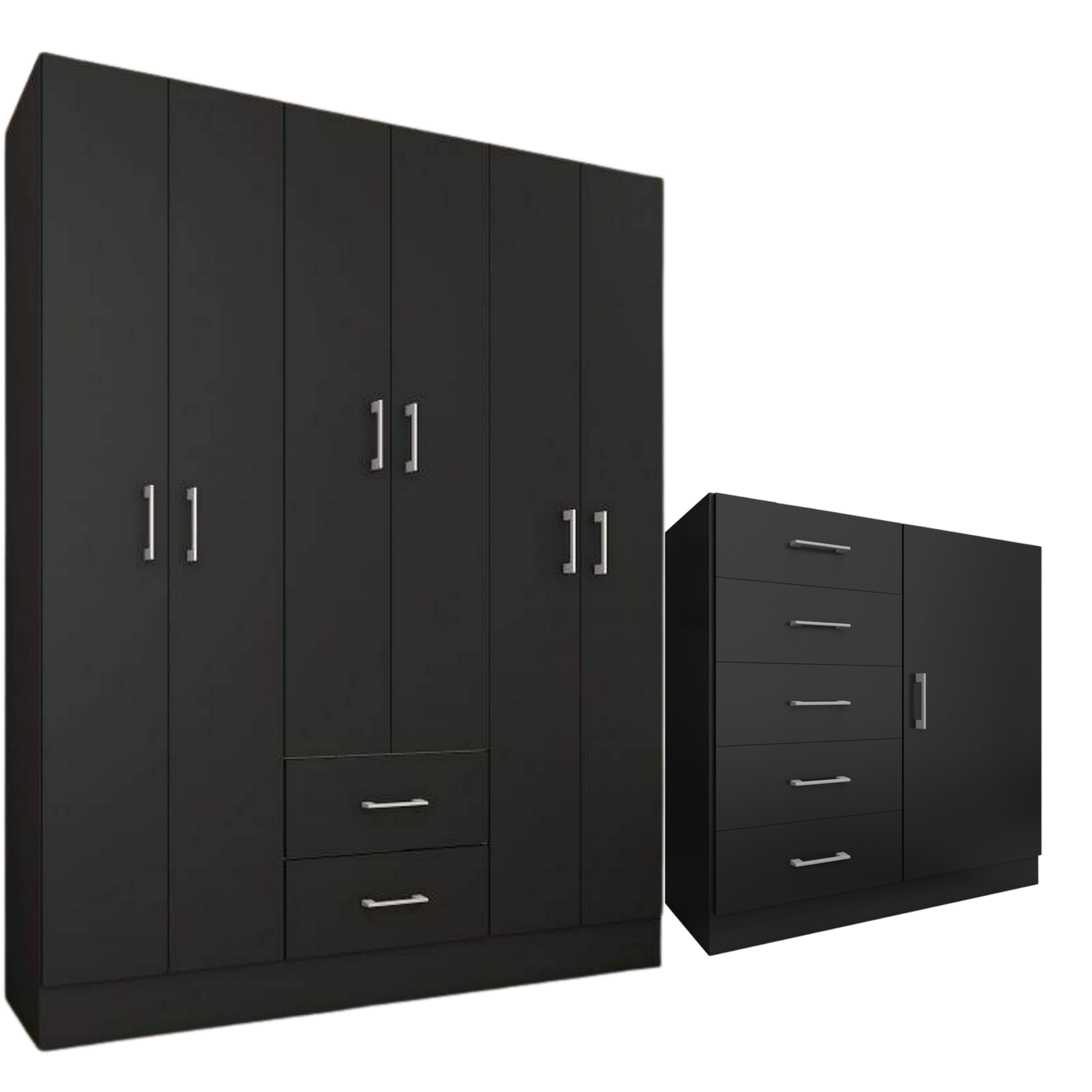 Guarda-Roupa 6 Portas Jamaica 6002 + Cômoda 5 Gavetas Sapateira Miami Preto – FELLICCI - Imagem 2