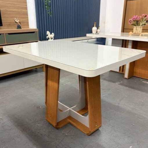 Mesa Sintonia (Tampo Maxi) 120 Amêndoa Clean/Off White com 4 Cadeiras Gênova Veludo Cinza Grafite – LOPAS + ART ASSENTOS - Imagem 2