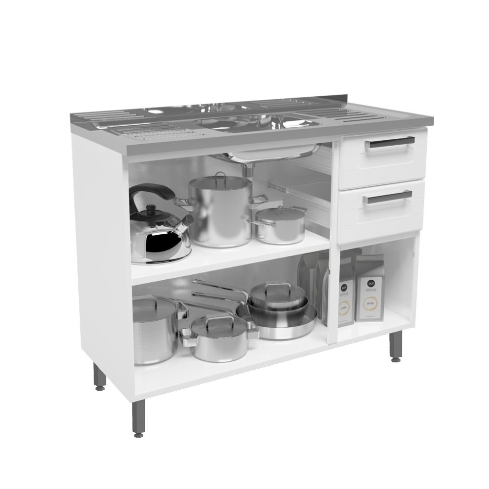 Balcao 2 Gavetas Multipla 6015590 Branco + Tampo Pia – BERTOLINI - Imagem 2