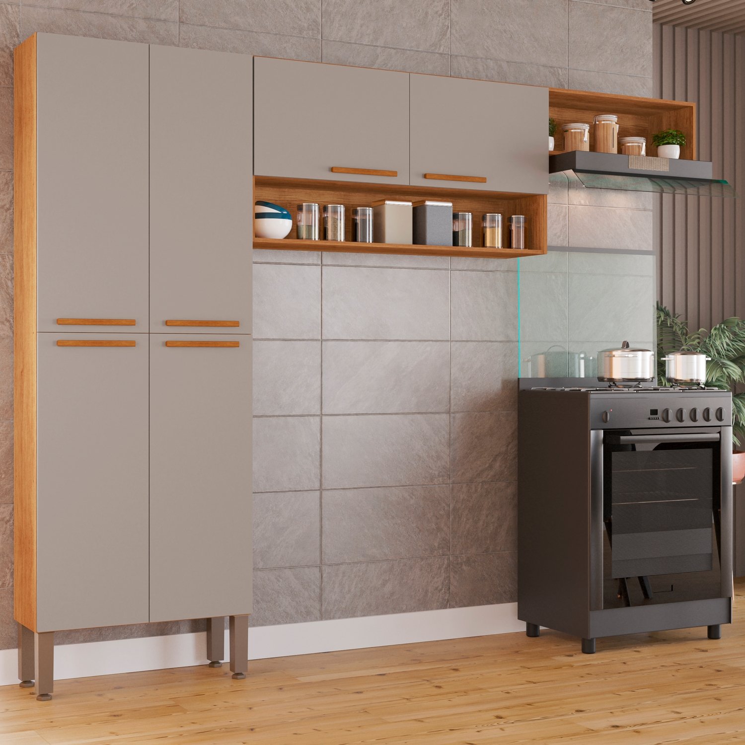 Cozinha 3 Pecas Madri Cinamomo/Off White – SALLETO - Imagem 2