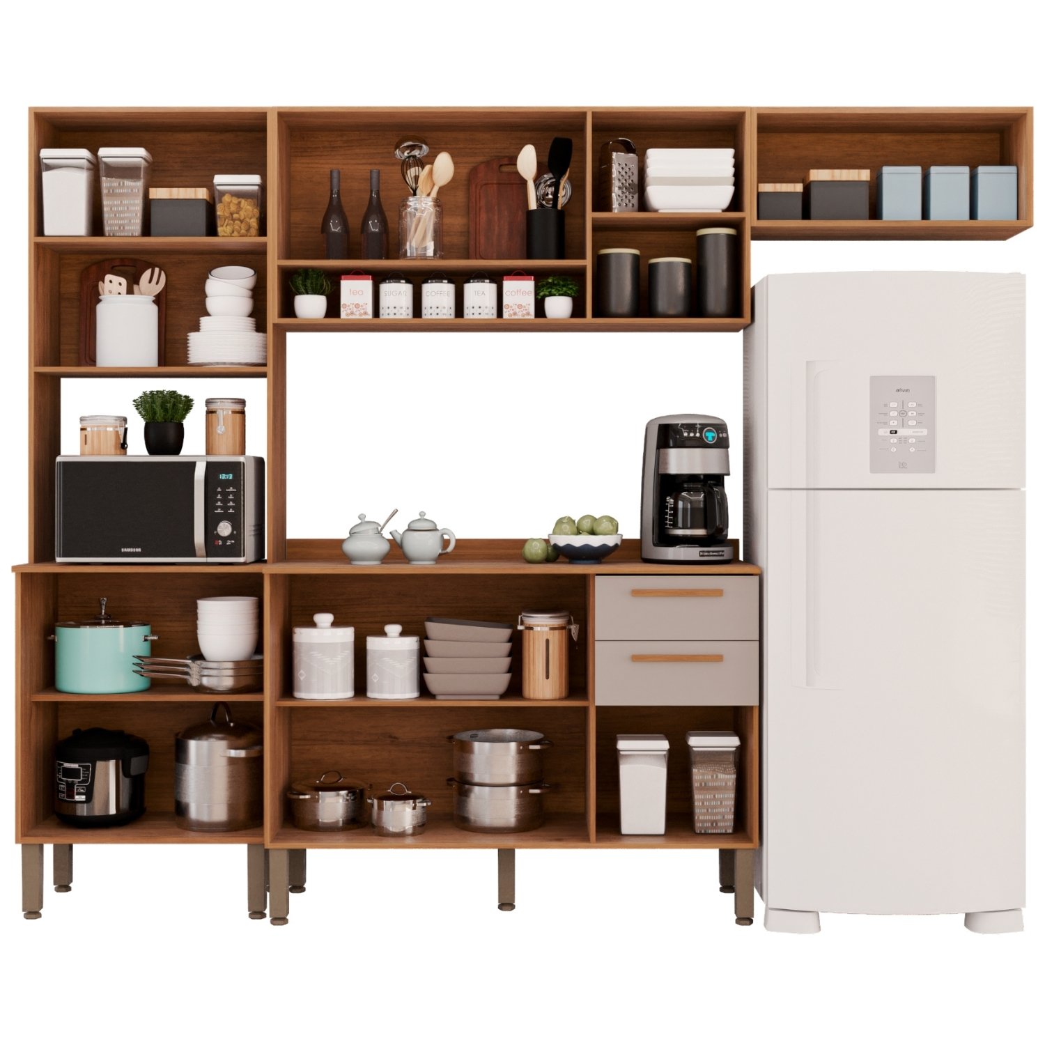 Cozinha Completa New Valência (Vidro fumê) Cinamomo/Off White – SALLÊTO - Imagem 2