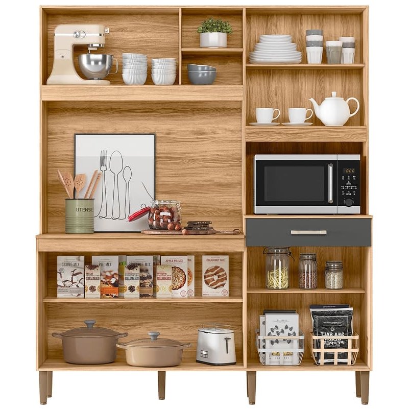 Kit Cozinha Yara 1,60 m Freijo/Off White Cristal/Ripado – NICIOLI - Imagem 2