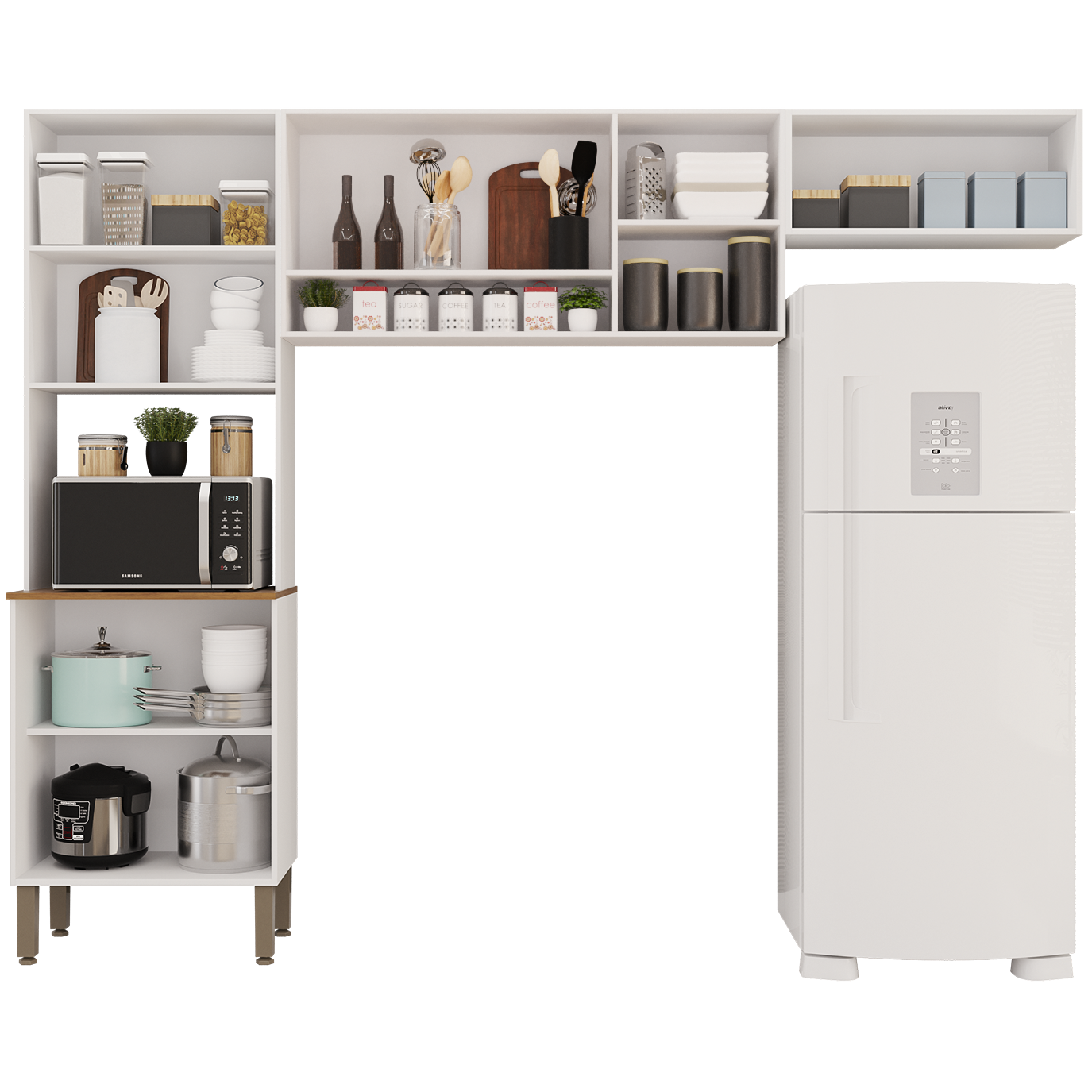 Cozinha 3 Peças (S/Balcão) New Valência (Vidro Fumê) Branco – SALLÊTO - Imagem 2