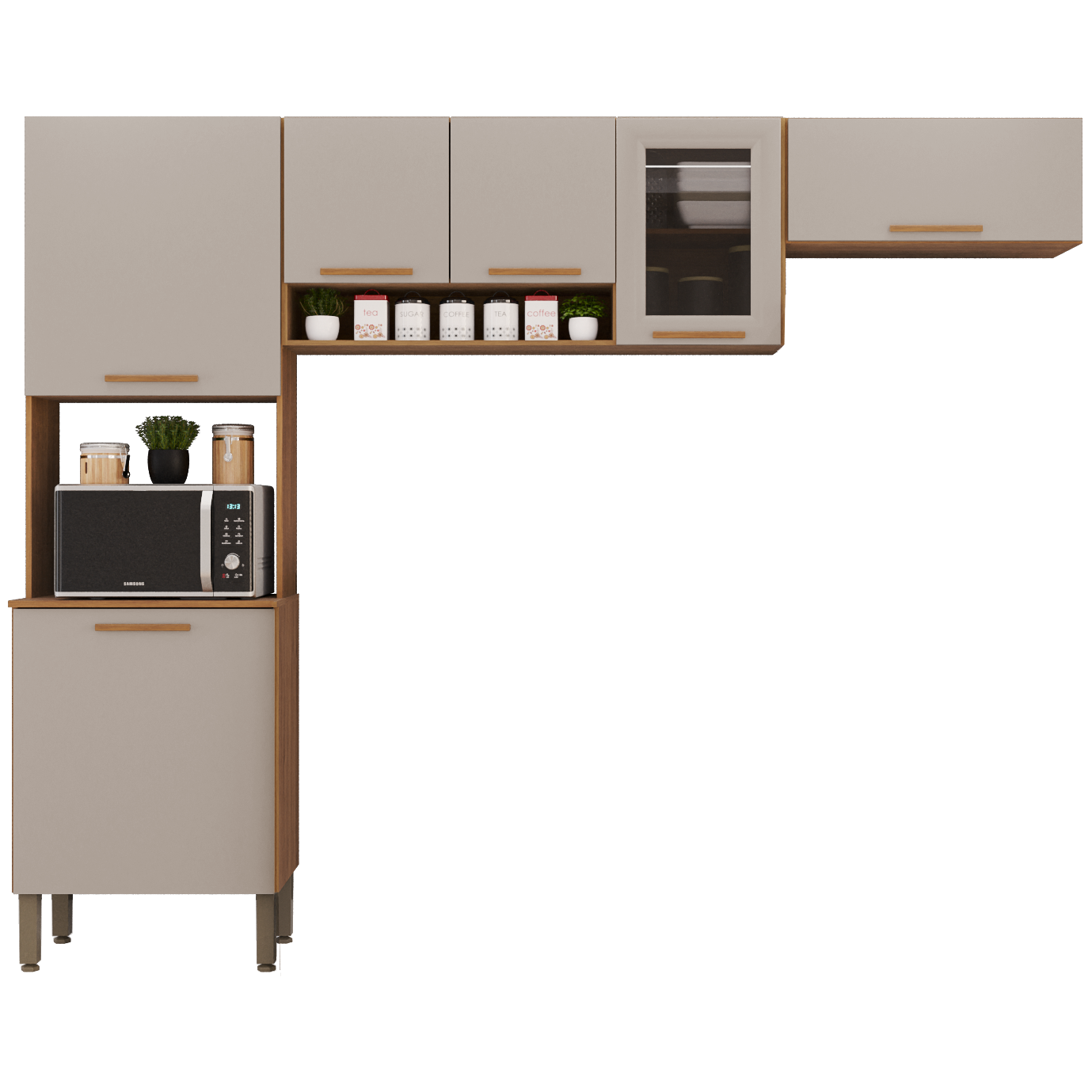Cozinha 3 Peças (S/Balcão) New Valência (Vidro Fumê) Cinamomo/Off White – SALLÊTO - Imagem 2