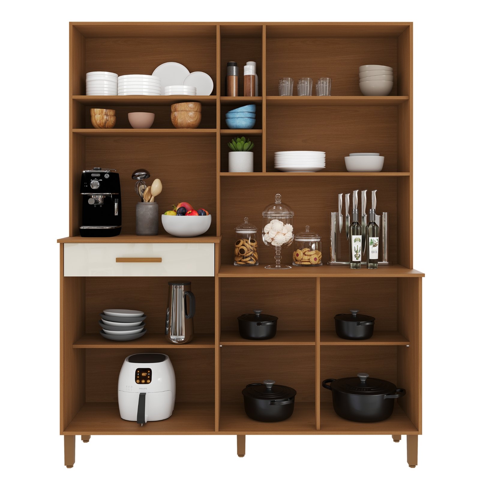Kit Cozinha Braga 1,60 m Freijó/Off White – INDÉKES - Imagem 2